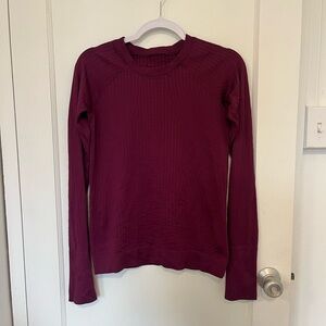 Lululemon Ribbed Long-Sleeve Crewneck Top in Berry